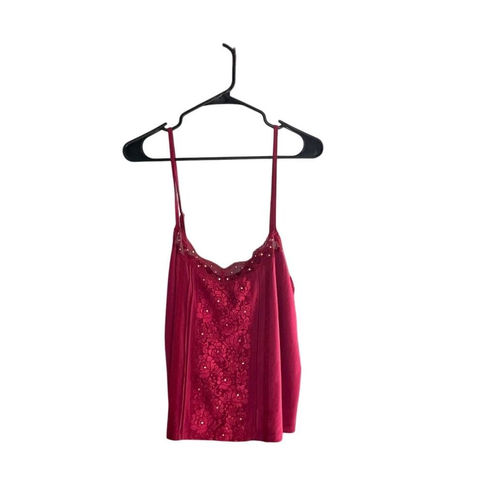 Lane Bryant Berry Red Lace‎ Rhinestone Camisole Adjustable Strap Tank Top